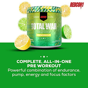 Redcon1 Total War - Pre Workout Powder, (Lemon Lime Blast) Boost Energy, Increase Endurance and Focus, Beta-Alanine, 350mg Caffeine, Citrulline Malate, Nitric Oxide Booster - Keto Friendly