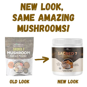 Sacred 7 Mushroom Extract Powder - USDA Organic - Lion's Mane, Reishi, Cordyceps, Maitake, Shiitake, Turkey Tail, Chaga - Supplement - Add to Coffee/Tea/Smoothies - Whole Mushrooms - No fillers