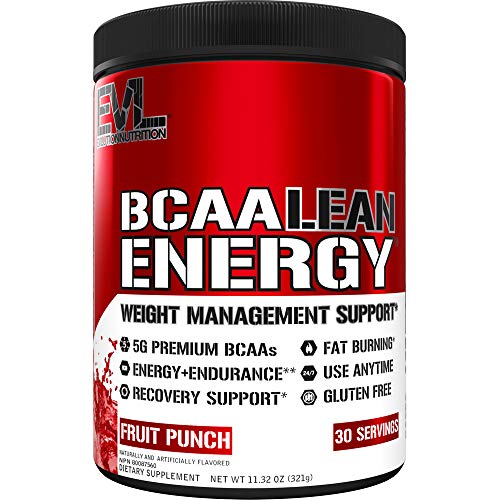 Evlution Nutrition BCAA Lean Energy - Essential BCAA Amino Acids + Vitamin C, Fat Burning & Natural Energy for Performance, Immune Support, Lean Muscle, Recovery, Pre Workout, 30 Serve, Fruit Punch