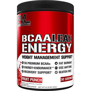 Evlution Nutrition BCAA Lean Energy - Essential BCAA Amino Acids + Vitamin C, Fat Burning & Natural Energy for Performance, Immune Support, Lean Muscle, Recovery, Pre Workout, 30 Serve, Fruit Punch