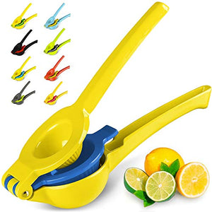 Zulay Metal 2-In-1 Lemon Lime Squeezer - Hand Juicer Lemon Squeezer - Max Extraction Manual Citrus Juicer (Aspen Gold and Princess Blue)