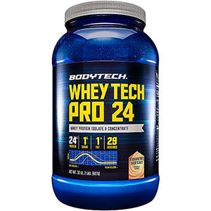 BodyTech Whey Tech Pro 24 Protein Powder Protein Enzyme Blend with BCAA's to Fuel Muscle Growth Recovery, Ideal for PostWorkout Muscle Building Strawberry Shortcake (2 Pound)