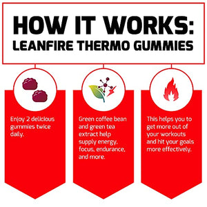 LeanFire Thermo Gummies with B12 Vitamins, Caffeine, & Green Coffee Bean, Boost Energy, Metabolism, Endurance, Stamina, Motivation, Focus, & Performance, Pre Workout Gummies, Force Factor, 60 Gummies