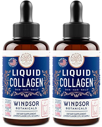 2-Pack Concentrated Liquid Collagen Peptides Supplement - Sublingual Drops by Windsor Botanicals - 10,000mcg Collagen, 5,000mcg Biotin - Lemon Flavor - 4-Month - 4 oz