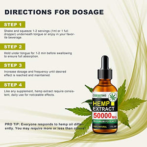Envisha Hemp Oil - 50000mg of Organic Hemp Seed Extract - Rich in Vitamin & amp; Omega - 100% Natural Hemp Drops - Help Sleep