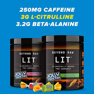 Beyond Raw LIT | Clinically Dosed Pre-Workout Powder | Contains Caffeine, L-Citruline, and Beta-Alanine, Nitrix Oxide and Preworkout Supplement | Jolly Rancher Watermelon | 30 Servings