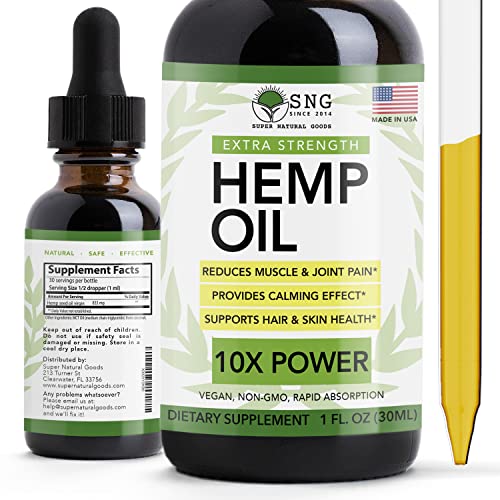 Hemp Seed Oil Drops (24,000MG) Extra Strength Better Sleep Skin Hair - Hemp Seed Oil Extract for Pain Relief & Inflammation, Anxiety Stress Supports Healthy Immune System (1oz) by Super Natural Goods