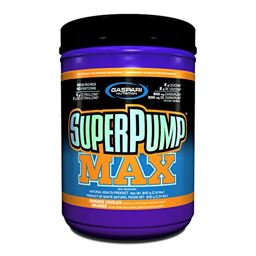 Gaspari Nutrition Super Pump Max, Pre Workout Supplement 40 Servings, Non-Habit-Forming, Sustained Energy & Nitric Oxide Booster Supports Muscle Growth, Recovery & Replenishes Electrolytes, Orange