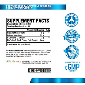 Growth Surge Post Workout Muscle Builder with Creatine, Betaine, L-Carnitine L-Tartrate - Daily Muscle Building & Recovery Supplement - 30 Servings, Blueberry Lemonade Flavor