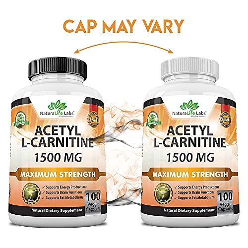 Acetyl L-Carnitine 1,500 mg High Potency Supports Natural Energy Production, Supports Memory/Focus - 100 Veggie Capsules