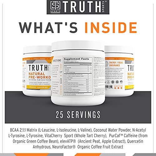 Truth Nutrition All Natural Pre Workout Powder - Clean Pre Workout for Men Keto - Pre Workout Women Plant Based Vegan Preworkout Powder - Natural Preworkout for Women and Men (Orange Tangerine)