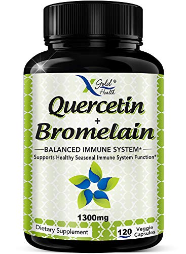 Quercetin 1000mg + Bromelain 300mg per Serving- Quercetin with Bromelain Supplement Complex for Cardiovascular Health, Respiratory System Support, Immune Function & Allergy Support-120 Veggie Capsules
