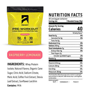 Ascent Pre Workout - Raspberry Lemonade (Tart) - New and Improved Taste - 30 Servings