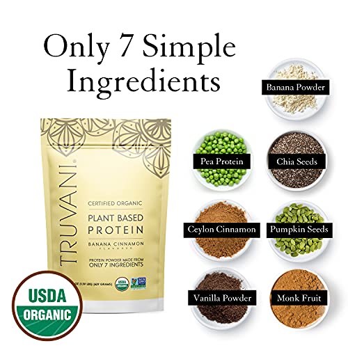 TRUVANI - Plant Based Protein Powder - USDA Certified Organic Protein Powder, Vegan, Non-GMO, Gluten Free Protein Powder - Banana Cinnamon (20 Servings(1 Pack))