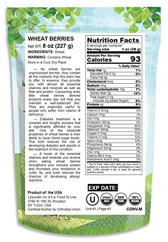 Wheat Berries, 8 Ounces – Non-GMO Verified, Sprouting for Wheatgrass, Kosher, Raw, Vegan, Bulk