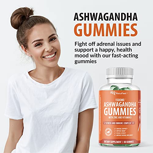 Ashwagandha Gummies with Zinc and Vitamin D for Stress Relief Calm Mood Support Sleep Support Immune Health - Made from Natural Ashwagandha Root Compare to Capsules Liquids Tablets Powders (1-Pack)