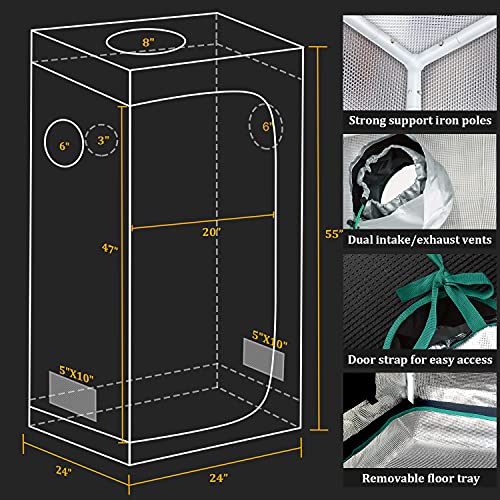 MARS HYDRO Grow Tent Kit Complete TS 600W LED Grow Light 2x2ft Full Spectrum Indoor Grow Tent Kit 24"x24"x55" Hydroponics Grow Tent 1680D Canvas with 4” Ventilation Kit for Grow Setup Kit Tent Kit