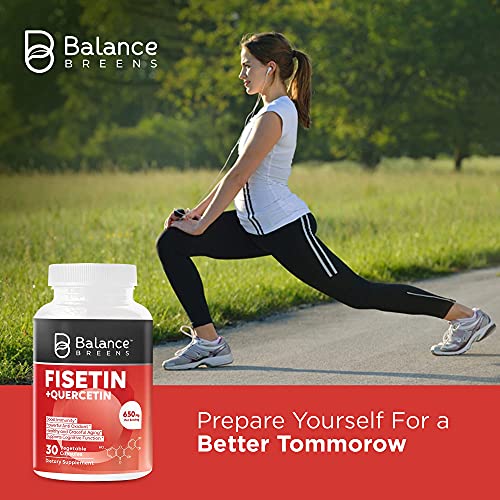 Balance Breens Fisetin + Quercetin 650mg - Supports Cognitive Function, Vitamin Supplement for Graceful Aging - Immune Support Powerful Antioxidant - 30 Non-GMO Vegan Capsules