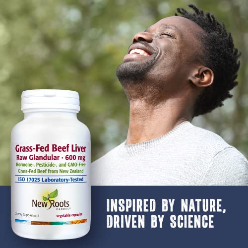 New Roots Herbal Grass-Fed Beef Liver from New Zealand (Desiccated) & Vitamin C — Hormone-, Pesticide-, and GMO-Free (180 Capsules)