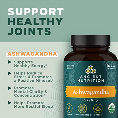 Ashwagandha Capsules by Ancient Nutrition, Stress Relief, Supports Energy, Mental Clarity and Concentration, Reduces Fatigue and Anxiousness, Paleo and Keto Friendly, 30 Capsules