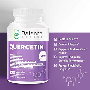 Balance Breens Quercetin 1000mg Supplement - Supports Cardiovascular Health, Helps Improve Anti-Inflammatory, Immune Response & Allergy Support - 120 Vegetable Non-GMO Capsules