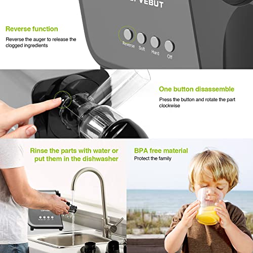 Slow Juicer Machine for Vegetables and Fruits 2021 Cold Press Masticating Juicer Extractor Celery Wheatgrass Leafy Greens Carrot Ginger BPA-Free Easy to Clean Juicer with Quiet Motor Reverse Function