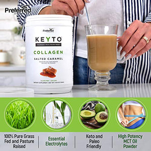 Keto Collagen Protein Powder with MCT Oil – Keto and Paleo Friendly Pure Grass Fed Pasture Raised Hydrolyzed Collagen Peptides Keyto Salted Caramel Flavor