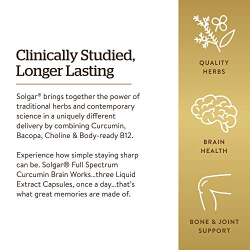 Solgar Full Spectrum Curcumin Brain Works, 90 Licaps - Support Memory Recall, Focus, Cognitive Function - Antioxidant Support - Curcumin, BacoMind, Choline, Vitamin B12 - Non-GMO, Vegan - 30 Servings