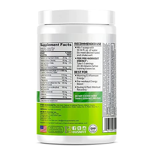 USN Amino Stim EAAs (Essential Amino Acids) + Energy, 125mg Caffeine, 6g Essential Amino Acids, Hydration Complex, Muscle Growth Recovery, Green Apple, 10.05 Ounce (Pack of 1)
