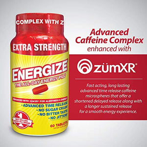 iSatori Energize Extra Strength Caffeine Pills - Fast Acting Long-Lasting Energy Pill - Extended-Release Caffeine - Improved Alertness and Clarity - All Day Energy, No Jitters, No Crash (60 Tablets)