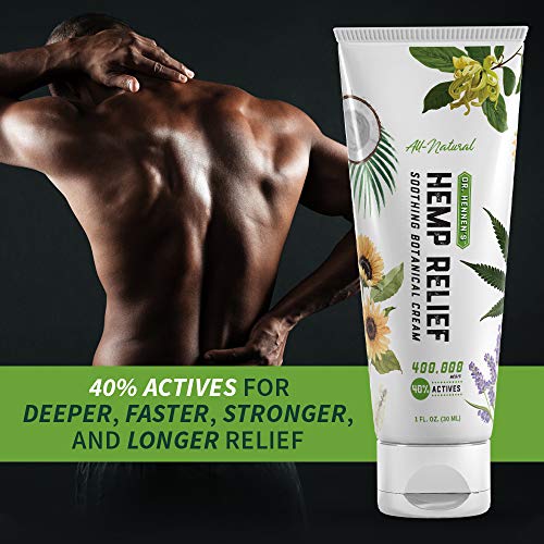 Dr. Hennen's Hemp Relief Cream for Muscles, Joints and Back, Extra Strength 400,000 mcg 40% Actives with Shea Butter, Sunflower, Aloe Vera, Peppermint, Frankincense, Lavender, More Essential Oils