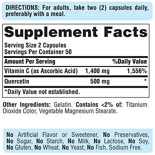Quercetin Plus Vitamin C 1400 Mg, Supports a Healthy Immune System, 100 Count by Puritan's Pride