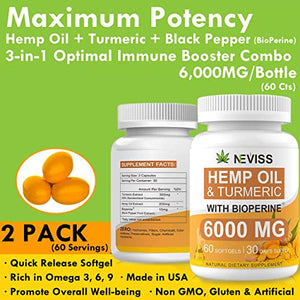 2 Pack Hemp Oil Softgel Capsule with Turmeric and Bioperine - 120 Cts