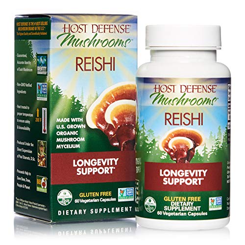 Host Defense, Reishi Capsules, Supports General Wellness and Vitality, Daily Mushroom Mycelium Supplement, USDA Organic, 60 Vegetarian Capsules (30 Servings)