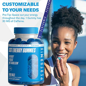 Performix SST Energy Gummies - Blue Razz, 40 Gummies - Bite-Size Gummy - Energy, Focus, and Metabolism Dietary Supplement - 100mg of Caffeine (for 5 Gummies)