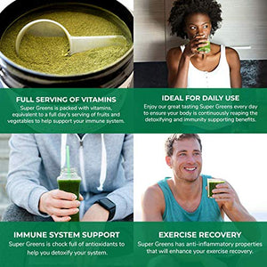 Organic Super Greens Superfood Powder - Immune & Energy Support | Made with Natural Ingredients | Detoxifying & Alkalizing Minerals - Spirulina, Chlorella, Wheatgrass, Spinach, Alfalfa & More (1)