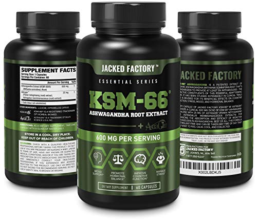 Ashwagandha Root Extract (KSM-66 Ashwagandha) w/ 5% Withanolides - Supplement for Natural Stress Relief, Cognitive Function, Vitality, and Mood Support - 60 Veggie Capsules