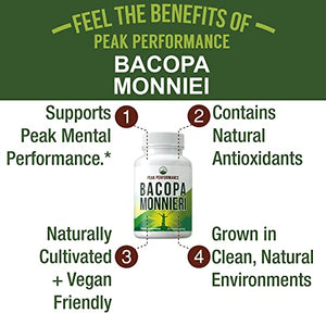 Bacopa Monnieri Vegan Capsules - Made with Organic Bacopa Leaf. Ayurvedic Herb Nootropic Supplement for Brain, Memory, Mental Sharpness, Focus Without Crashes. Natural Plant Extract Pills, Tablets