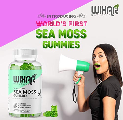 Wixar Naturals Sea Moss Gummies - Natural Irish Sea Moss and Bladderwrack with Burdock Gummy - 60 Gummies - Vegan - Thyroid, Healthy Skin, Keto Detox, Gut, Joint Support Alkaline Supplements