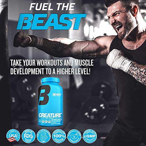 Beast Sports Nutrition Creature - 180 Vegetable Capsules, Pack of 2 - 5 Forms of Creatine + Creatine Optimizers - Improve Strength, Muscle Tone, Endurance, Recovery & Energy - 120 Total Servings