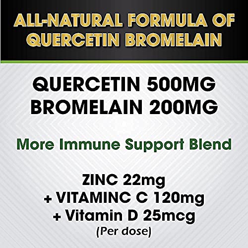 Quercetin with Vitamin C and Zinc - Quercetin 500mg - Quercetin with Bromelain - Zinc Quercetin - 120 Veggie Caps. Quercetin Supplements + Vitamin D3 (Non-GMO, Gluten-Free, Vegan) 2 Month Supply