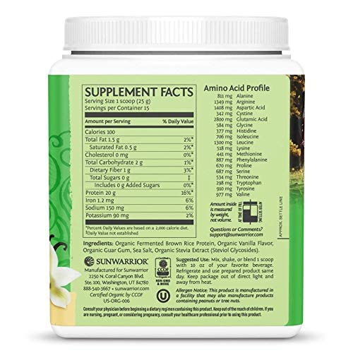 SUNWARRIOR Organic Classic Vanilla Protein, 375 GR