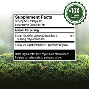 Host Defense, Chaga Capsules, Antioxidant and DNA Support, Daily Mushroom Supplement, Vegan, Organic, 120 Capsules (60 Servings)