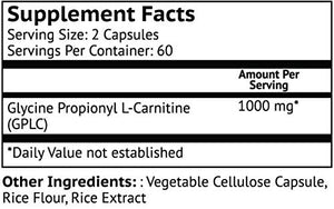 GlycoTrax™ GPLC Extra Large Bottle - 120 Capsules of High-Absorption Glycine Propionyl-L-Carnitine with No Artificial Fillers - Glycine Propionyl L Carnitine Supplement