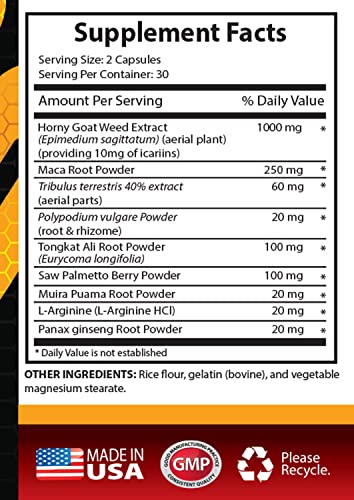 Tongkat Ali - EPIMEDIUM for Men Energy Complex - Natural Pills for Men with Horny Goat Weed - Maca Root Powder - Saw Palmetto - Tongkat Ali - 3 Bottles