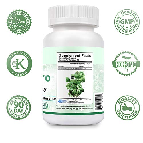 Sthenia Eleuthero Root 500 mg Supplements 90 Vegan Capsules for Healthy Energy and Immune Support, Improve Physical Stamina and Mental Endurance