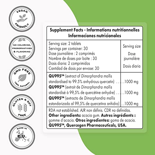 Supersmart - Super Quercetin 1000 mg Per Serving - Natural Allergy Relief - Anti Inflammatory & Antioxidant Supplement - Support Healthy Cardiovascular System | Non-GMO & Gluten Free - 60 Tablets