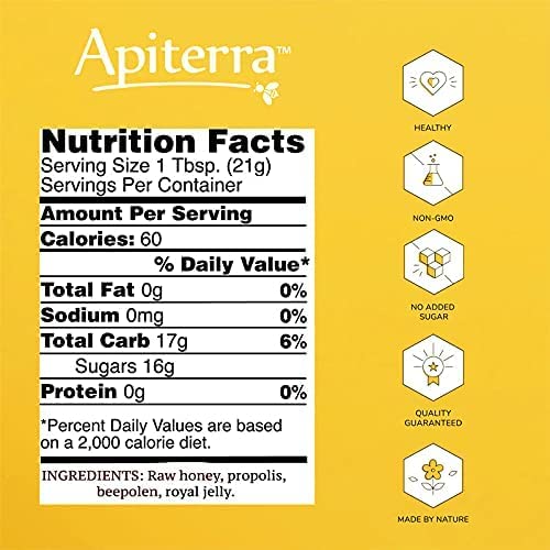 Apiterra - Raw Honey with Propolis, Bee Pollen & Royal Jelly - 12 Ounce