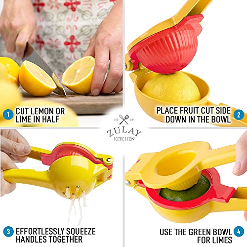 Zulay Premium Quality Metal Lemon Lime Squeezer - Manual Citrus Press Juicer (Bright Yellow and Red)