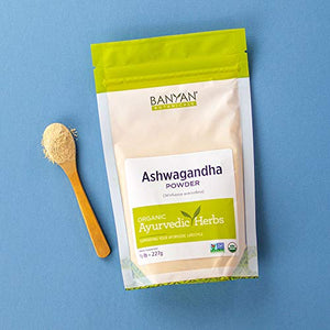 Banyan Botanicals Organic Ashwagandha Powder – Withania somnifera – for Healthy Adrenals & Immune System, Stress Relief, Strength, Balanced Mood & More* – 1/2lb. – Non-GMO Sustainably Sourced Vegan